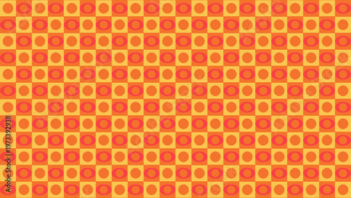 Checkered Pattern: An orange and yellow checkered pattern forms a repeating, visually dynamic design.