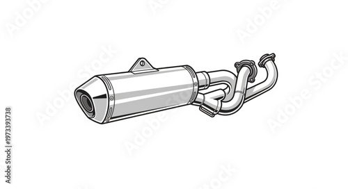 Detailed Illustration of a Motorcycle Exhaust System with Headers.