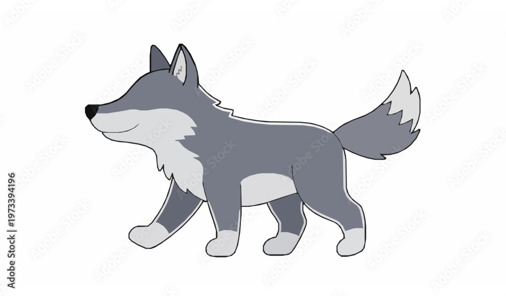 Fototapeta premium Cute walking wolf cartoon side view vector illustration