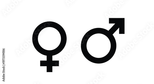 Simple black symbols representing female and male genders in a stark silhouette