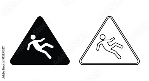 Caution Slippery surface warning signs depicted in black and white a silhouette