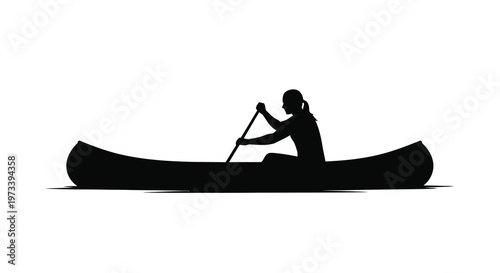 A lone paddler navigates calm waters in a classic canoe silhouette