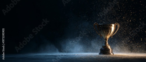 Golden trophy in dramatic low light with misty background