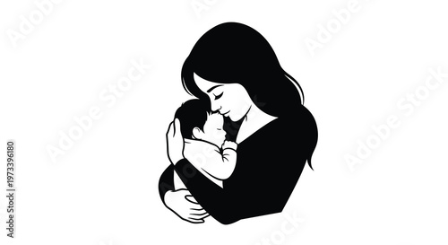 A tender moment of a mother holding her baby striking silhouette