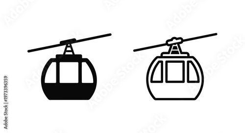 Two depictions of a cable car one solid and one outlined silhouette