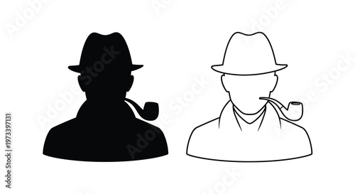 A contrasting depiction of a man with a pipe shown as a silhouette
