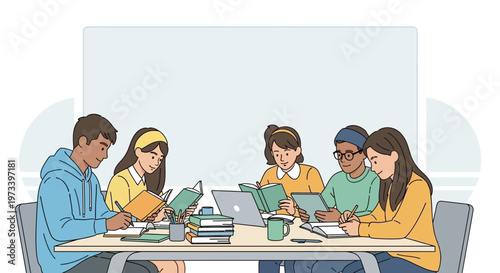 Diverse group of students collaborating on a project together.