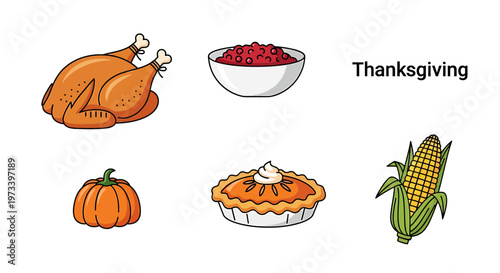 Thanksgiving Food Items on Table.