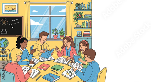 Diverse group of students engaged in a classroom learning activity.