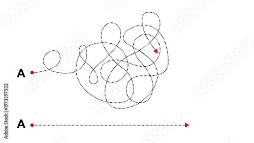 Complex and easy way from point A to B. hand drawn doodle scribble chaos path lines. kids tracing paths. Motion graphics of concept. 4k video animation