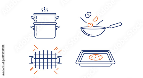 Cooking Pots and Pans Line Drawings.
