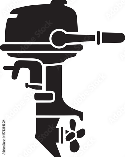Outboard Boat Motor Silhouette Icon, Marine Engine Vector