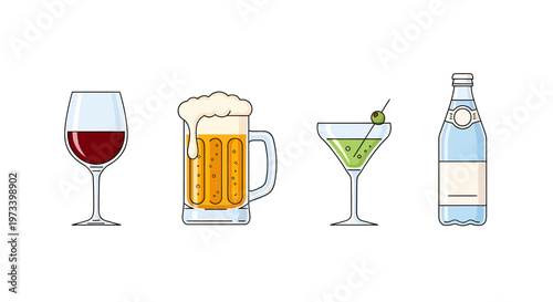 Alcoholic and non alcoholic drink glasses.