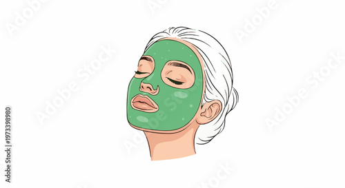 Woman enjoying a relaxing skincare treatment with a green facial mask