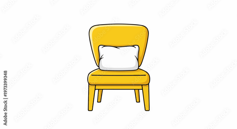 Fototapeta premium A bright yellow chair with a white cushion, depicted in a simple, bold illustration