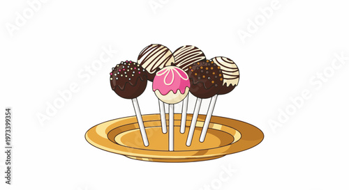 A plate of assorted decorated cake pops, some with sprinkles and drizzles
