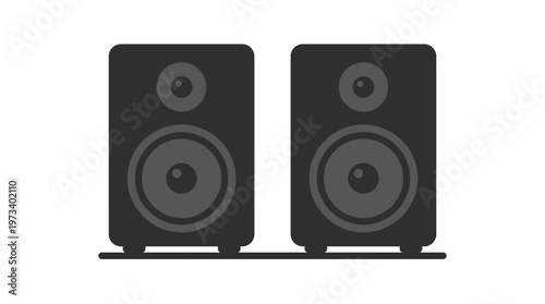 Pair of Black Audio Speaker Boxes for Sound System on Isolated White Background
