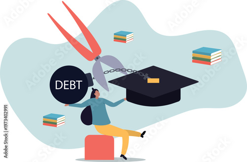 Student loan debt pay off or forgiveness program, cut education expense or reduce fee.human life and situation.