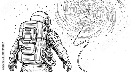 Astronaut, Space, Black and White, Vector Illustration, Space Suit, Cosmic Background