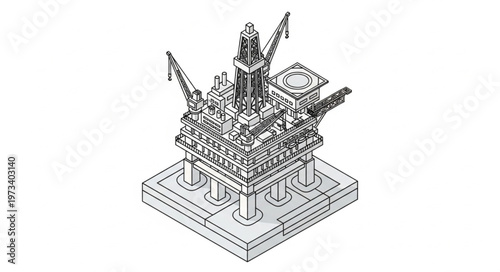 Isometric line drawing of ancient temple complex structure.