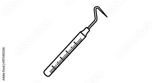 Dental explorer tool, periodontal probe, black and white line drawing, medical instrument