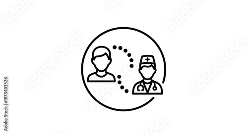 Doctor and Patient Interaction Icon: Telemedicine, Healthcare Consultation, Medical Communication