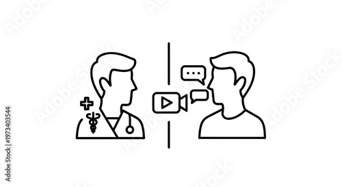 Doctor and Patient Video Call Icon: Telemedicine, Online Consultation, Healthcare Communication