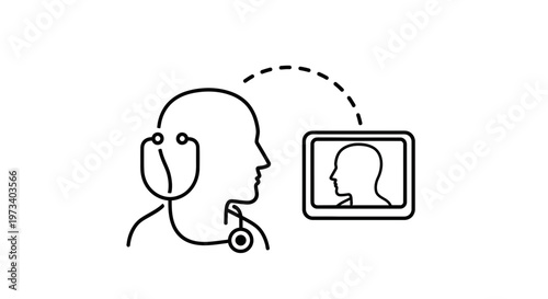 Doctor with stethoscope examining patient's head silhouette on screen, medical consultation concept