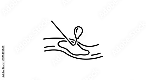 Fishing Hook in Water with Ripples, Line, and Bait Icon