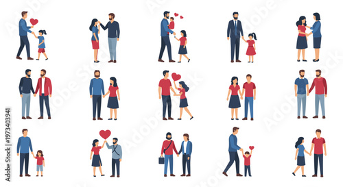 Diverse set of people including happy couples, parents with children, and close friends holding hands and sharing love and kindness.