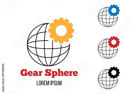 A Planetary Orb Sphere with Gear Detail Element Different Colors. Futuristic graphic design elements and resources vector art