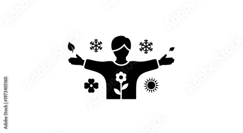 Black silhouette person with flowers.