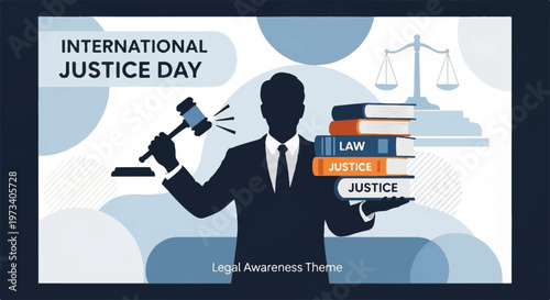 International Justice Day, law awareness theme, legal symbols, justice concept, legal profession