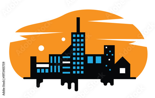 Modern Factory Silhouette in Black on Bright Background. Industry and manufacturing of goods vector art