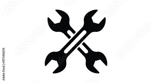 Two black wrenches are crossed against a white backdrop forming a simple and impactful silhouette high quality professional detailed modern elegant