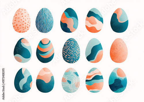 Watercolor Easter Eggs with Abstract Patterns in Soft Pastel Colors – Flat Illustration Style