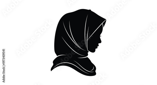 A striking profile of a woman wearing a traditional headscarf rendered as a minimalist black silhouette high quality professional detailed modern