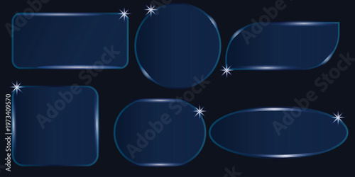 Dark blue glass effect frames shapes for design digital mockups
