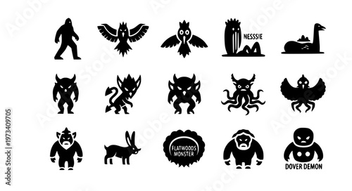 Minimal Cryptid Icon Vector Set for Apps and Stickers