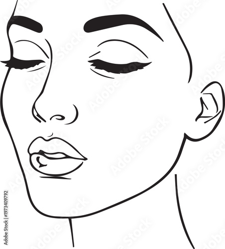 A contemplative sketch of a woman's face, her eyes serenely closed, exuding an aura of peace and introspection.