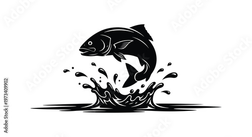 A leaping salmon bursts from the water in a dynamic black silhouette creating a striking visual impression silhouette high quality professional