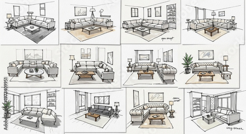 Home Furniture Layout Planning Top View Interior Design Sketch Modern Arrangement Drawing Concept Illustration