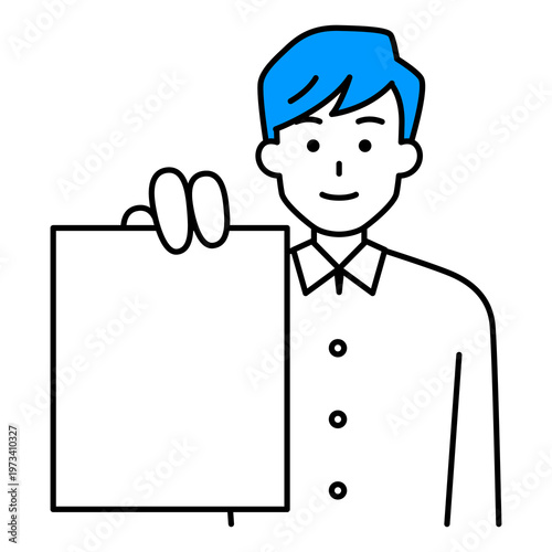 書類を見せる若い男性