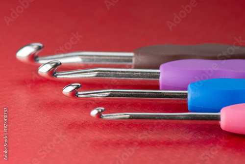 A set of crochet hooks close-up.