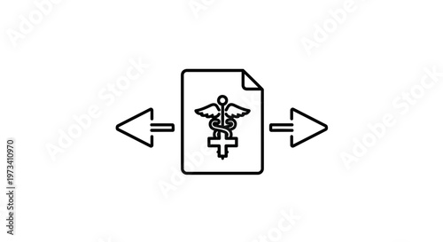Medical Document Transfer Icon with Caduceus Symbol and Arrows