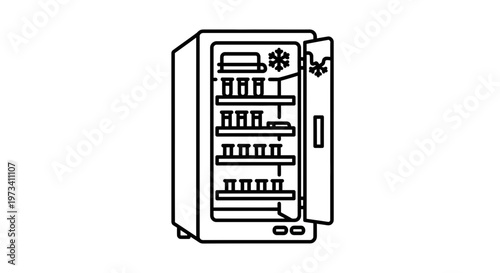 Open Refrigerator Icon with Bottles and Freezer Compartment