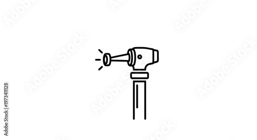 Otoscope icon, medical instrument for ear examination, line art vector illustration