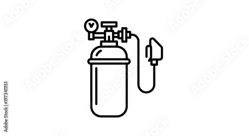 Oxygen Tank with Mask and Gauge Icon - Medical Emergency Equipment Line Art