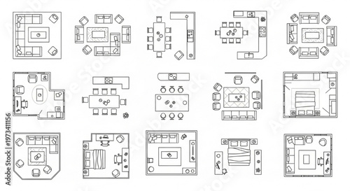 Living Room Layout Sketch Interior Design Artistic Furniture Collection Modern Concept Illustration