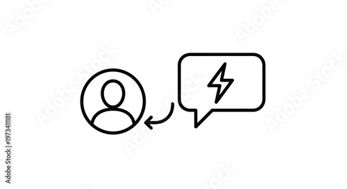 Person Icon with Speech Bubble and Lightning Bolt: Idea, Insight, Communication, Energy
